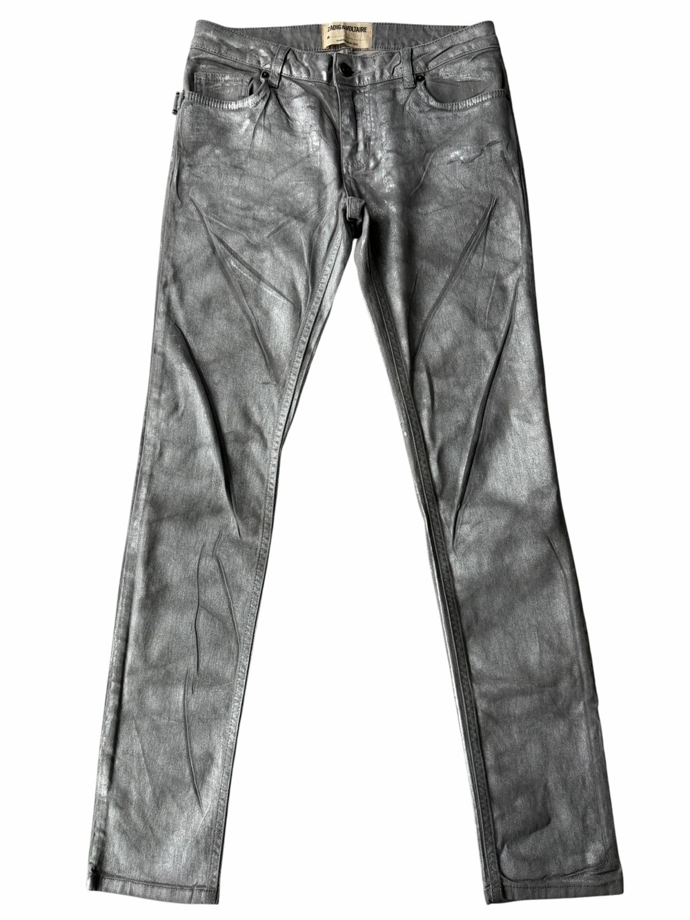 ✅ Zadig & Voltaire Metallic Gray / silver coated Skinny Jeans size 27